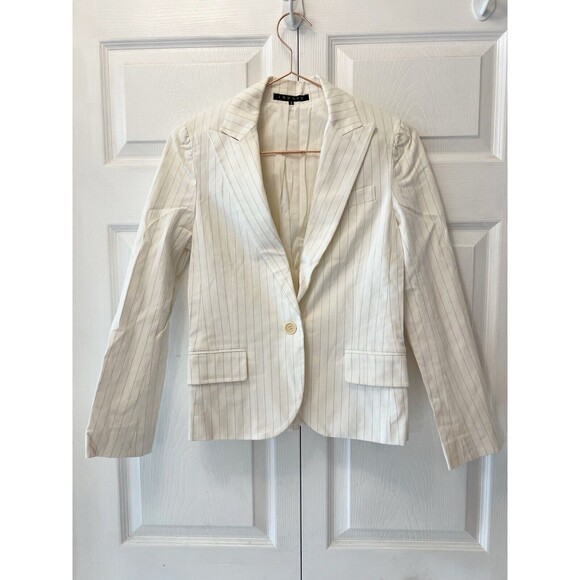 THEORY Pacey Striped One Button Cotton Blazer Honey And White Women’s Size M - Picture 1 of 7